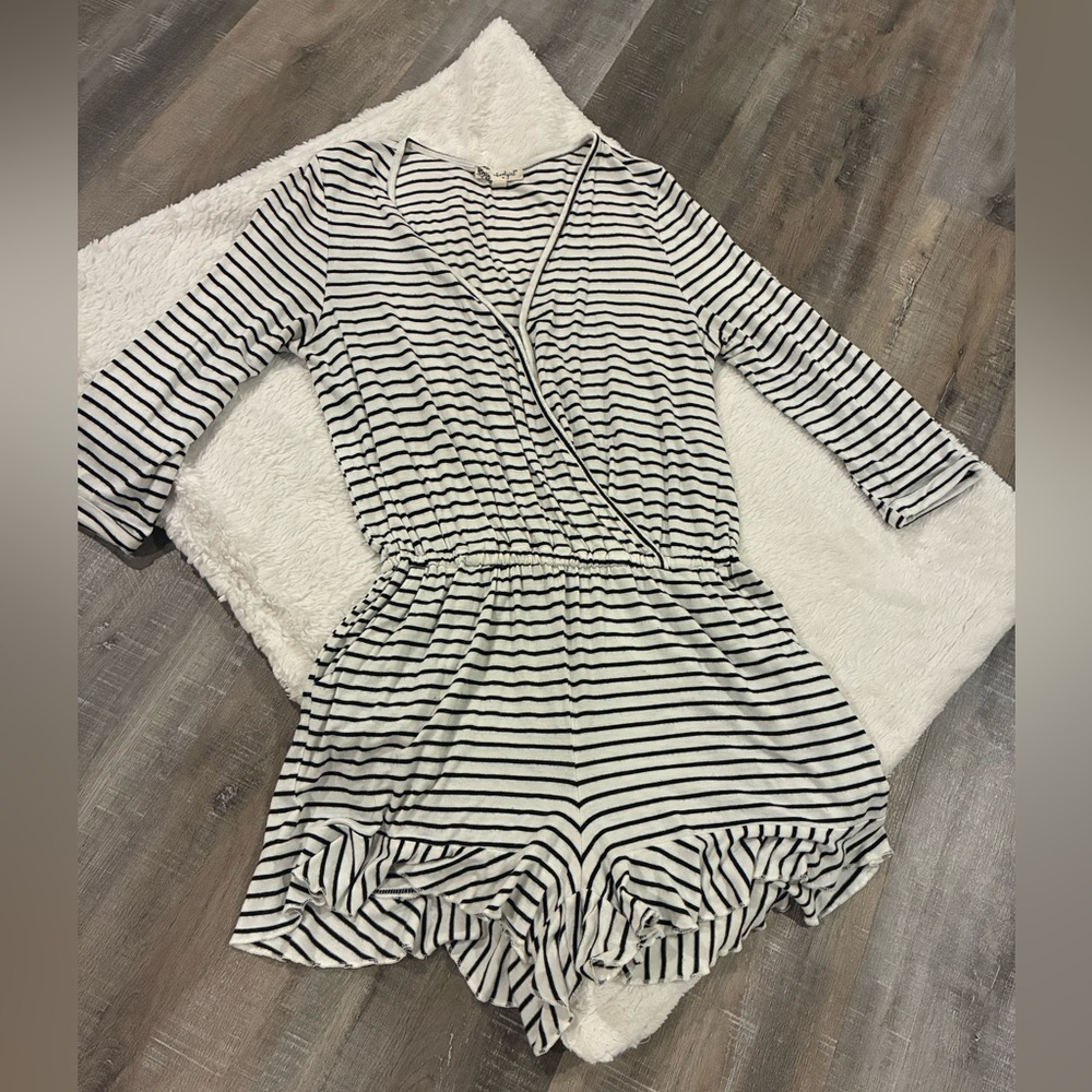 About A Girl Black and White Striped Romper